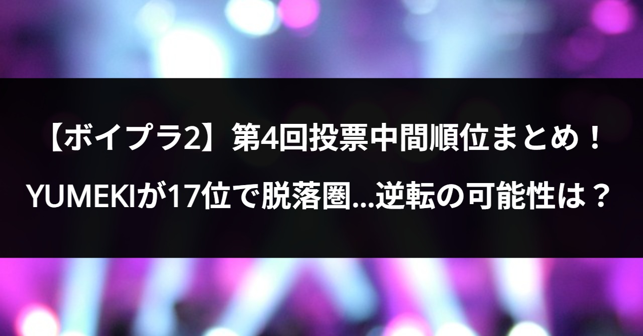 【ボイプラ2】第4回投票中間順位まとめ！YUMEKIが17位で脱落圏…逆転の可能性は？