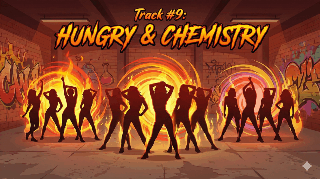 『HIP POP Princess』Track #9に進出した15名のメンバーが、熱気あるスタジオで3つのチームに分かれ、雑草魂と化学反応による爆発力を期待させるイメージイラスト。