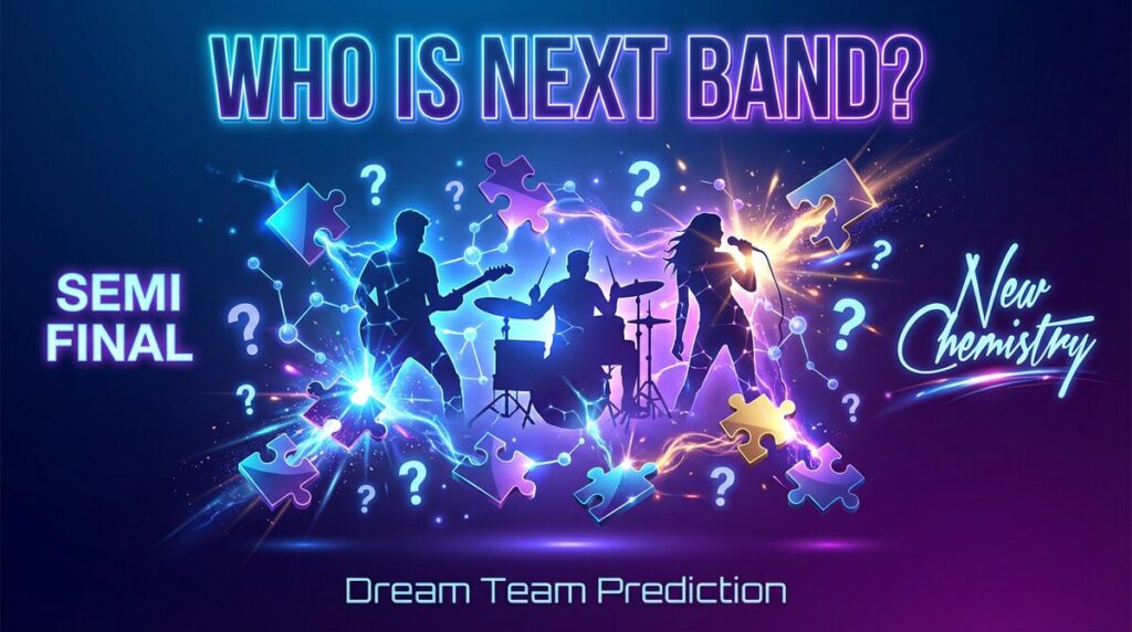 スハクル・セミファイナルに向けたバンド編成の予想イメージ。異なる才能を持つメンバーのピースが組み合わさり、新しい化学反応（ケミストリー）が生まれる予感を表現したグラフィック。