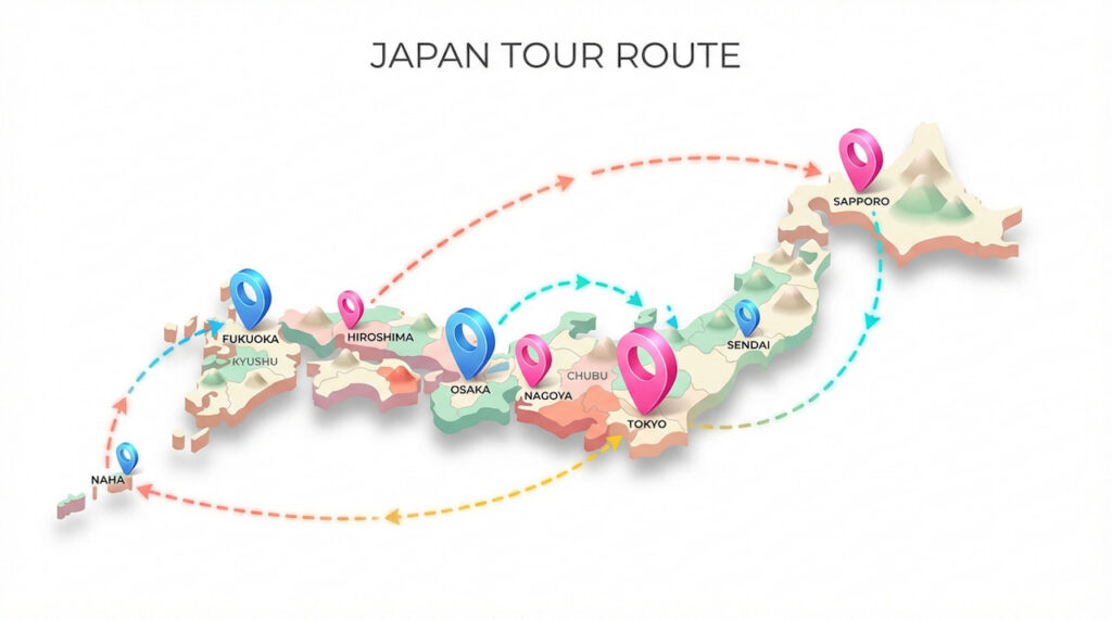 文章だけでは伝わりにくい「全国を回っている規模感」を視覚的に