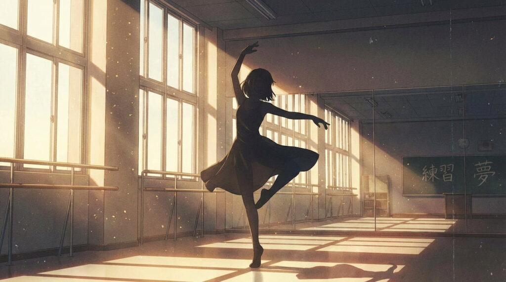 顔を描かずシルエットにすることで、特定の個人と断定せず「ダンスに打ち込む姿」というイメージ