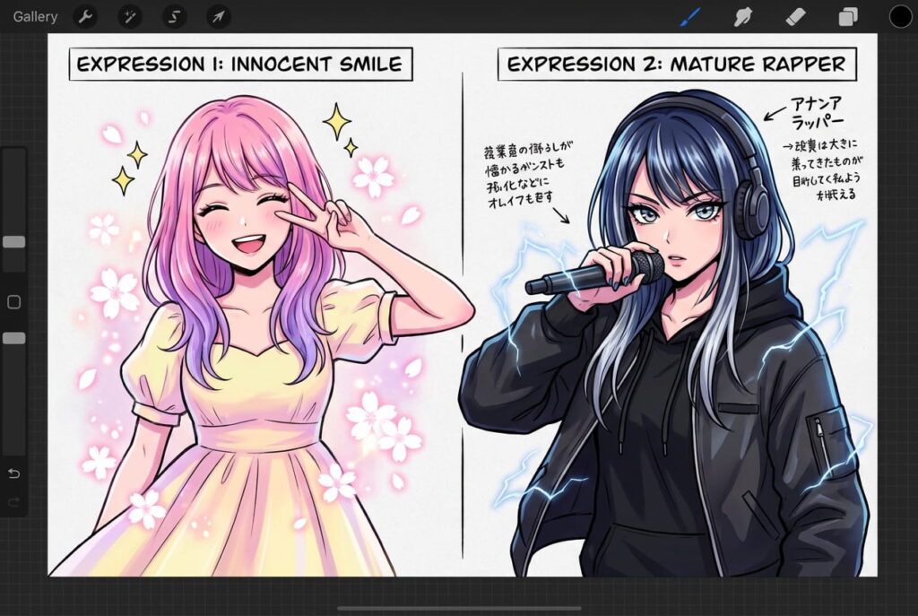 スジンの「ハッピーオーラ」と「ラップのかっこよさ」の二面性を表現