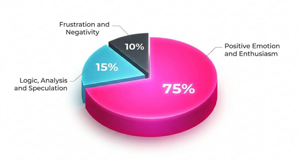 ワースカ第3話放送後のSNSの感想割合を示す円グラフ。感動や応援などのポジティブな反応が75%、尺に対する物足りなさなどのネガティブな反応が10%、最終メンバーやBチームへの考察・予想が15%を占めている。