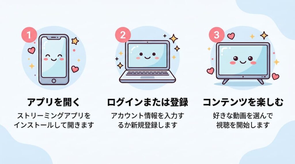 ABEMAをスマホ・PC・テレビで視聴する3ステップの図解