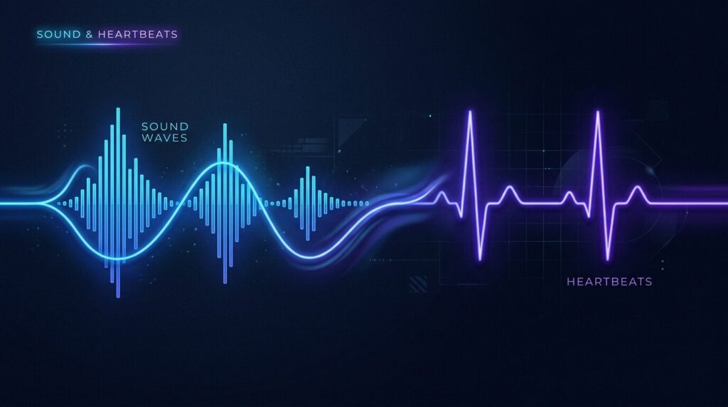 hrtz.wav(ハーツウェイブ)のグループ名を象徴する、音波と心拍が交差するスタイリッシュなグラフィック。