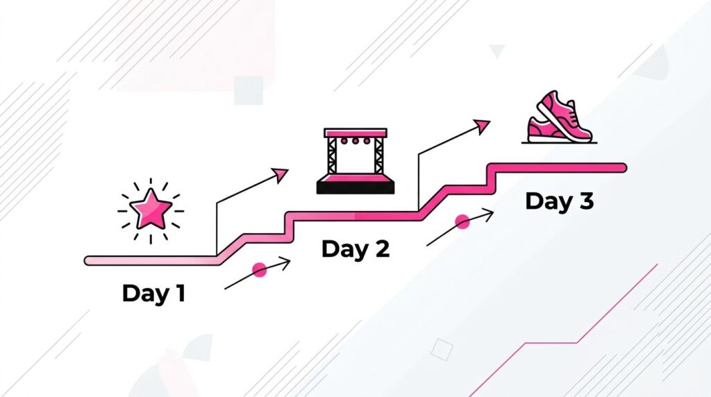 H//PE Princessが出演するKCON JAPAN 2026の3日間のスケジュール。Day1のYUJU（ナム・ユジュ）さんコラボからDay3のM COUNTDOWNまで。