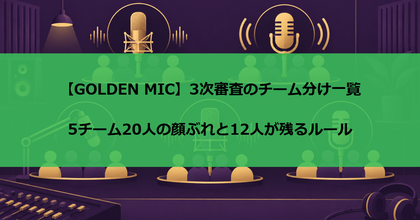 【GOLDEN MIC】3次審査のチーム分け一覧|5チーム20人の顔ぶれと12人が残るルール